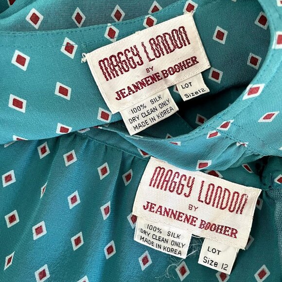 Vintage 80's Jeannene Booher for Maggy London Silk Skirt Blouse Suit Set - Picture 4 of 10